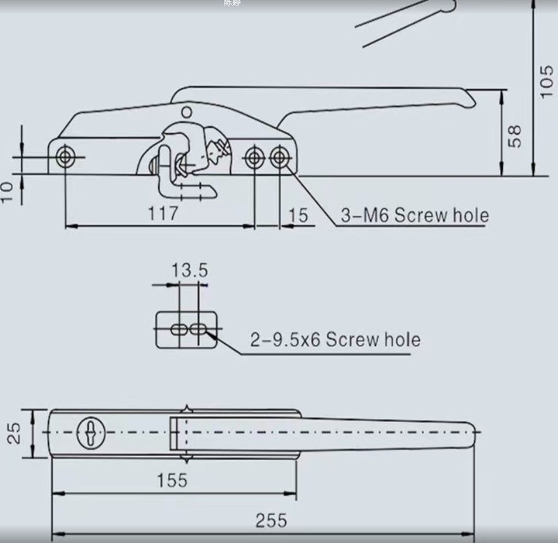 Door Handle for H Series Dry Box (3-42-0065-55)
