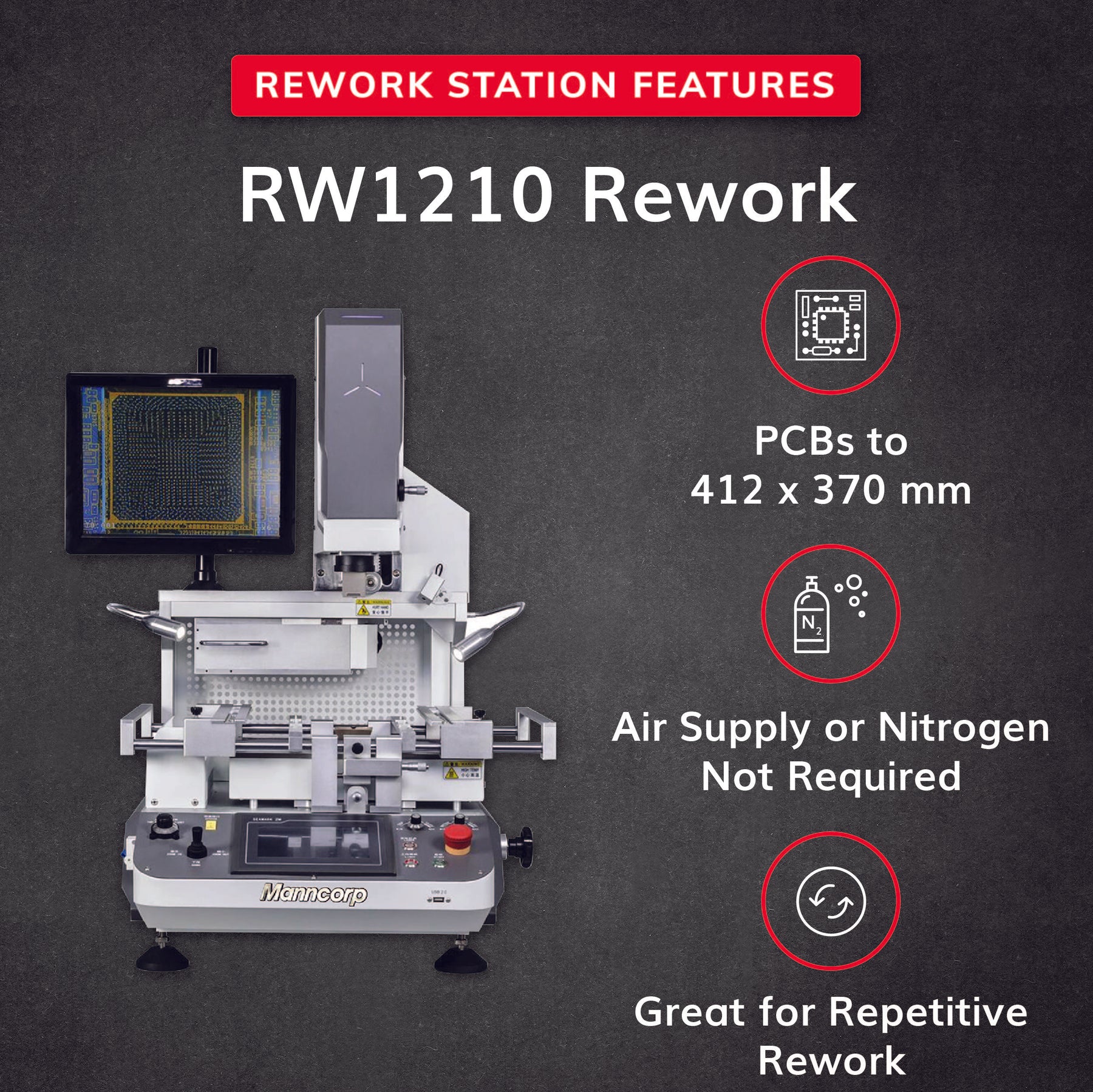 RW1210 SMT Rework Station for SMDs, BGAs, and LEDs | Manncorp ...